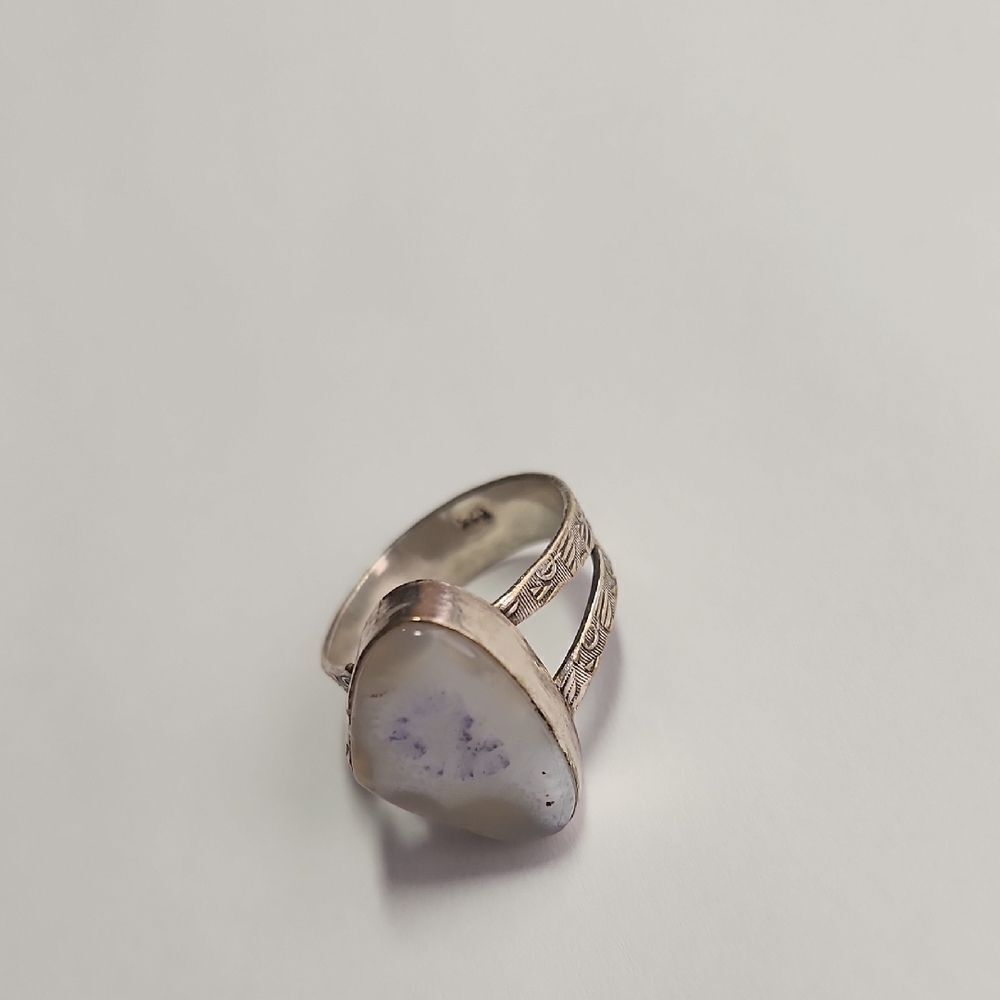 Silver Plated and Gray White Stone Ring Size 8